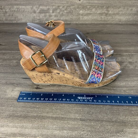 American Eagle Womens Sandals Size 6 Ankle Strap Wedge Heels Open Toe Brown - Picture 5 of 10